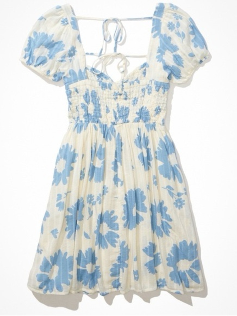 American Eagle Blue and White Floral Dress with puff sleeves Sz XL